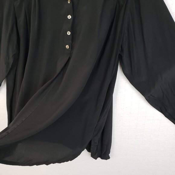 Vintage 70s The Silk Farm Korea Blouse Top Black Puff Sleeves Oversized size 6 - Picture 5 of 10